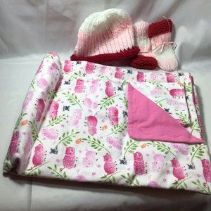 Pink Pigs Fleece 32x35 Baby Blanket Burp Cloth